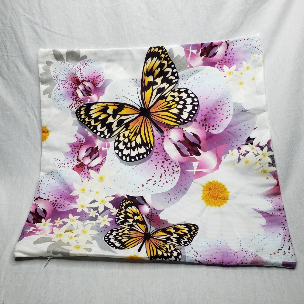 Butterfly Throw Pillow Case 17 x 17.5 Inches Zippered